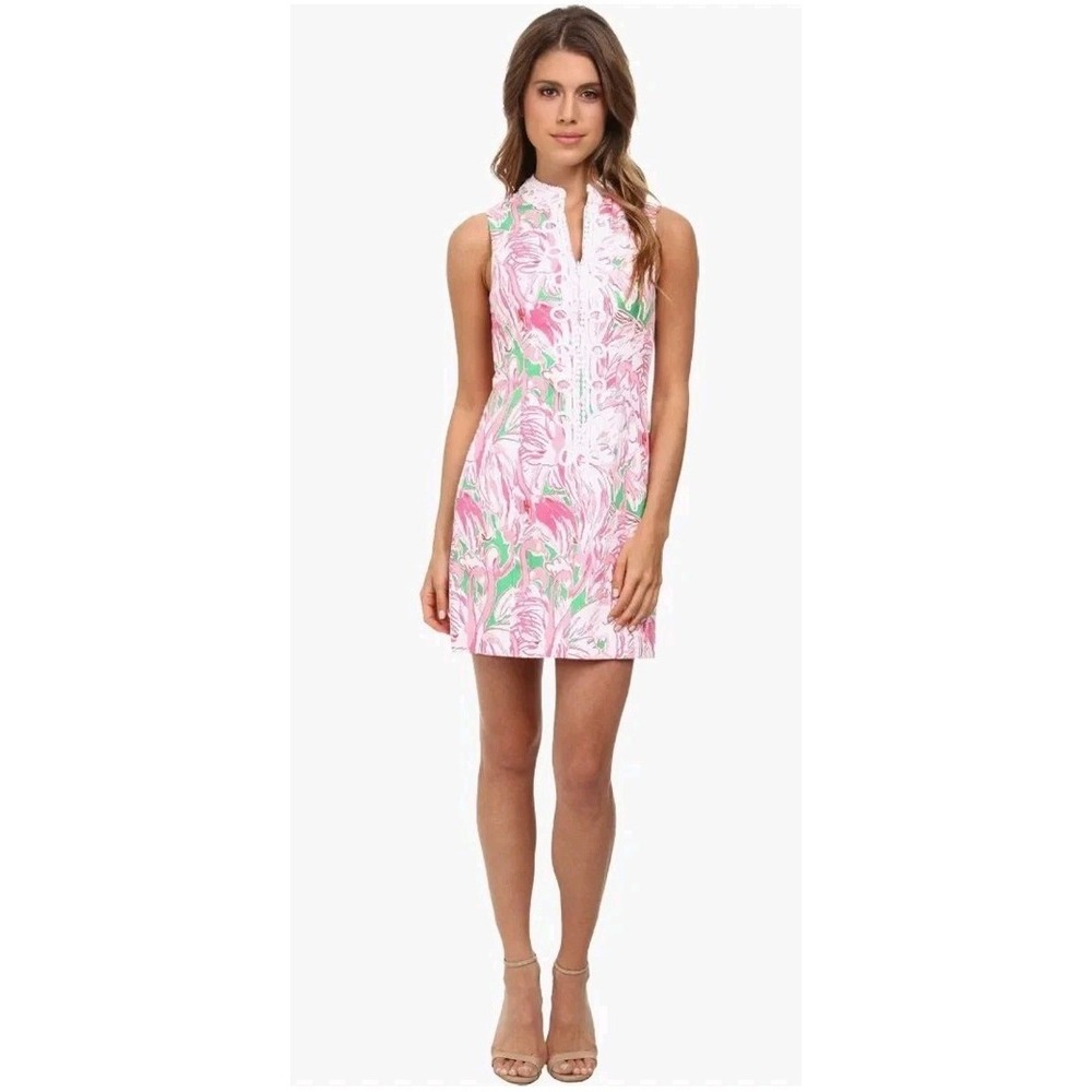 Lilly Pulitzer Shift Dress Alexa Flamingo Pink Colony 0 Braided Preppy Resort